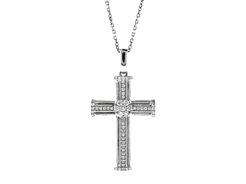 Diamond Cluster Center, Beaded Details Diamond Cross in 18kt White Gold