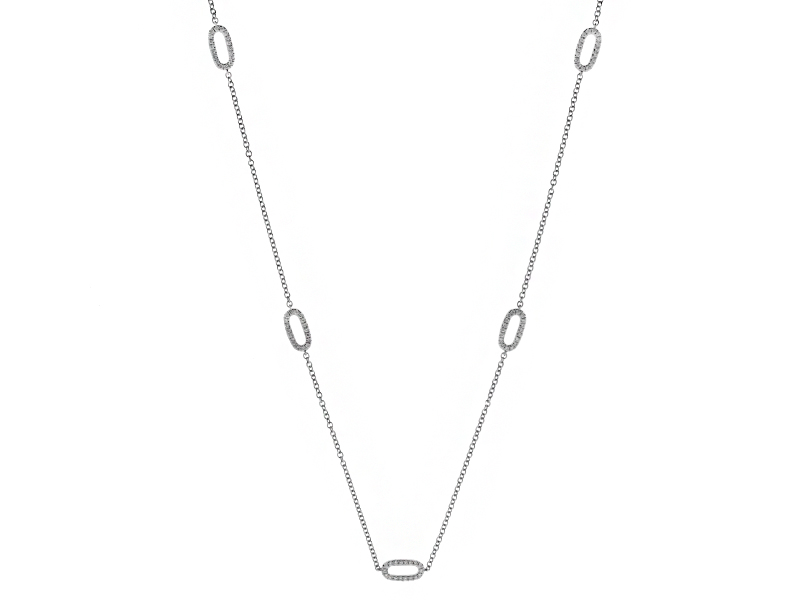 Open Oval Diamond Links on a Chain Necklace in 18kt White Gold