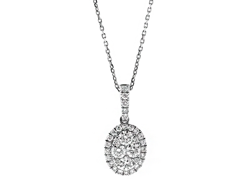 Oval Diamond Cluster Pendant with Diamond Bail in 18kt White Gold