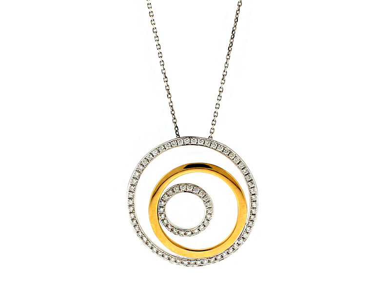 Two Tone Three Circles Diamond Pendant Necklace in 18kt Gold