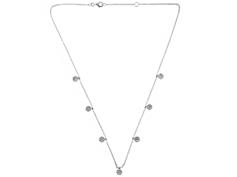 Dangling Diamond Clusters on a 18kt White Gold Chain Necklace