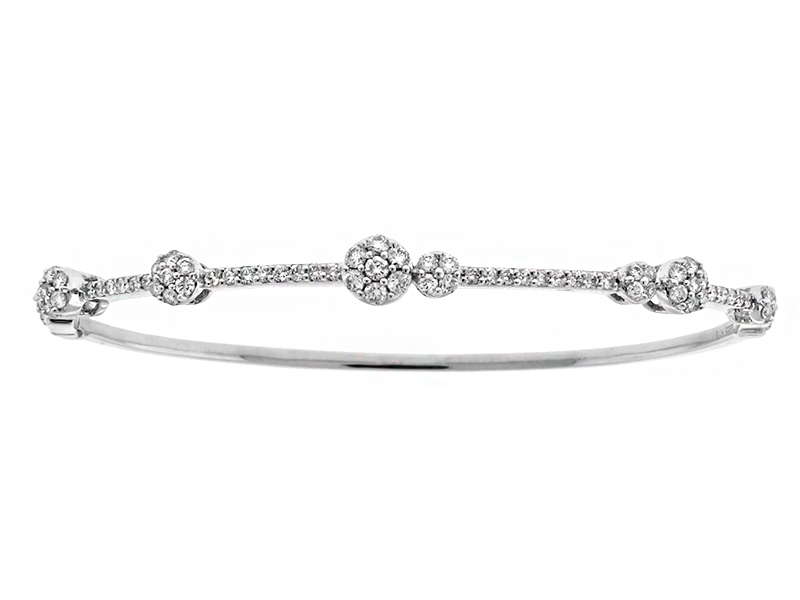 Diamond Bangle with Round Clusters in 18kt White Gold
