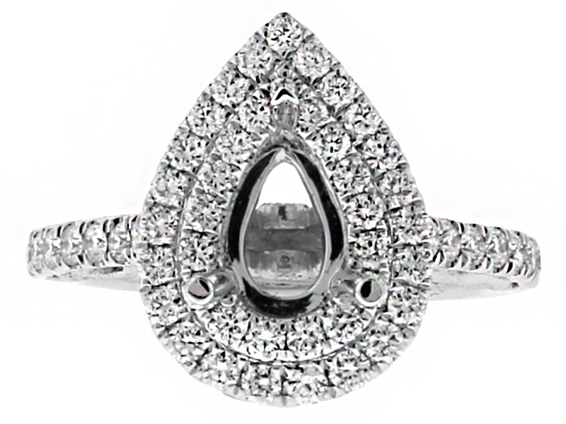 Diamond Double Pear Halo Engagement Ring Semi Mount in 18kt White Gold