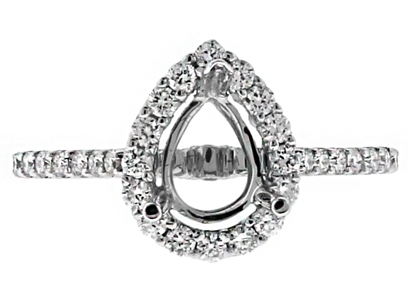 Diamond Pear Halo Engagement Ring Semi Mount in 18kt White Gold