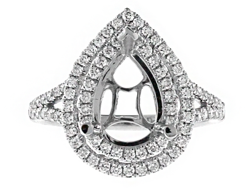 Double Pear Halo with Split Shank Diamond Engagement Ring Semi Mount in 18kt White Gold