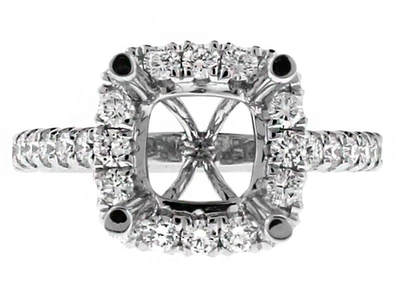Square Halo Diamond Engagement Ring Semi Mount in 18kt White Gold