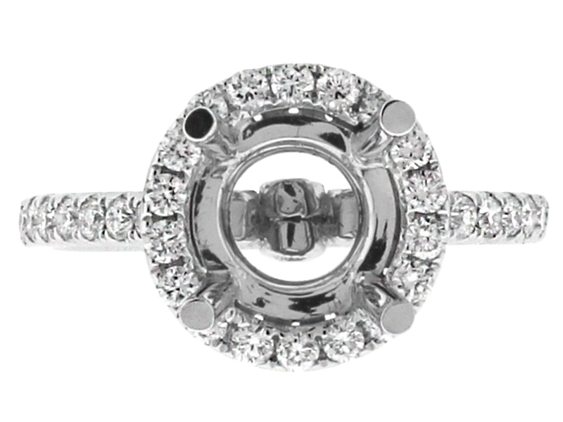 Top and Bottom Circle Halo Diamond Engagement Ring Semi Mount in 18kt White Gold
