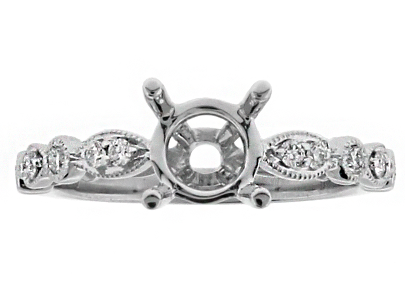 Marquise and Round Shapes With Milgrain Detailed Shank Diamond Engagement Ring Semi Mount