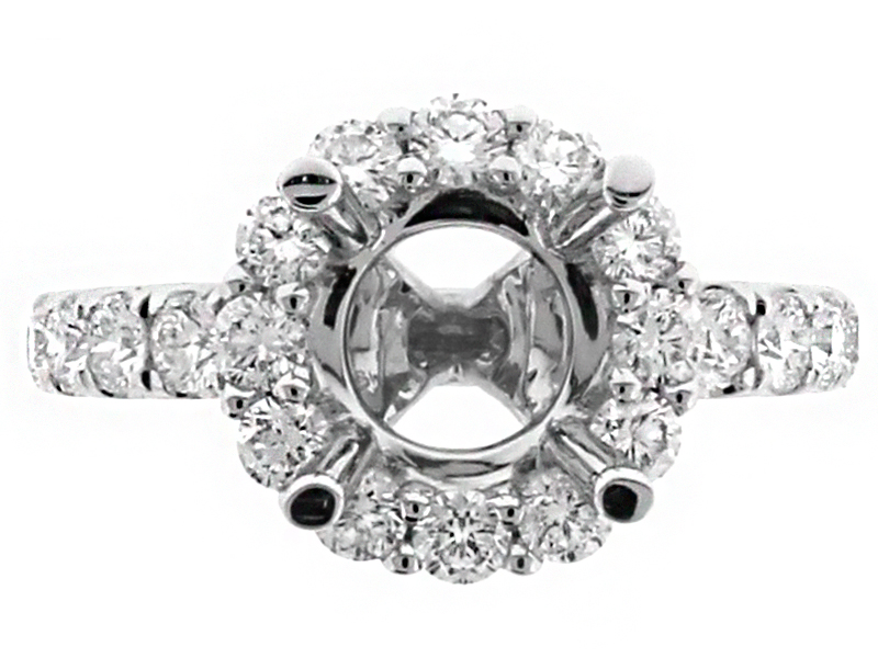 Circle Halo Diamond Engagement Ring Semi Mount in 18kt White Gold