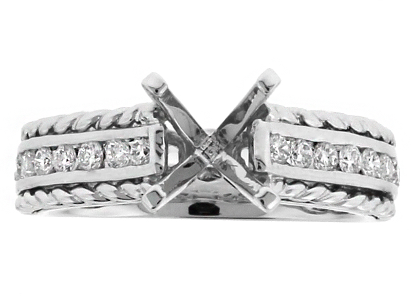 Channel Set Diamonds with Side Rope Design Engagement Ring Semi Mount in 18kt White Gold