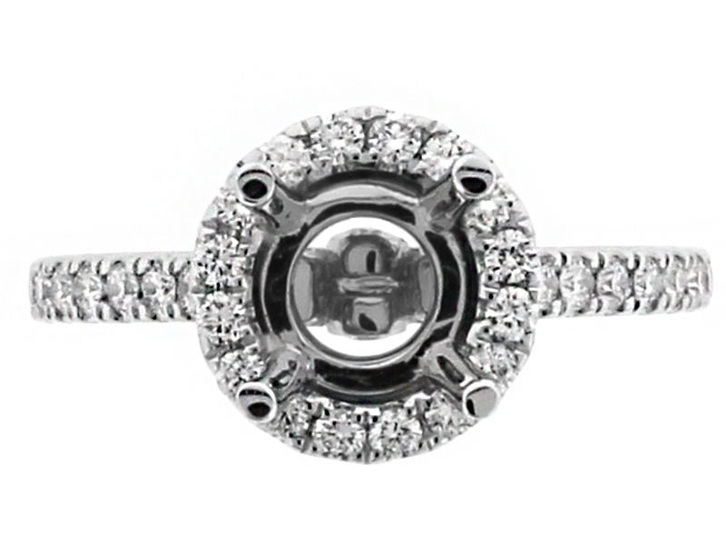 Top and Bottom Circle Halo Diamond Engagement Ring Semi Mount in 18kt White Gold