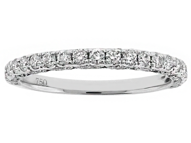 Diamond Wedding Band with Scalloped and Beaded Side Detail in 18kt White Gold