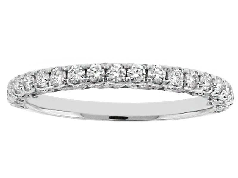 Diamond Wedding Band with Scalloped and Beaded Side Detail in 18kt White Gold