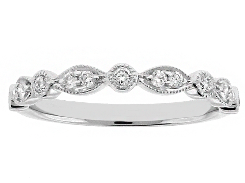 Marquise and Round Milgrain Edged Stackable Wedding Band Ring