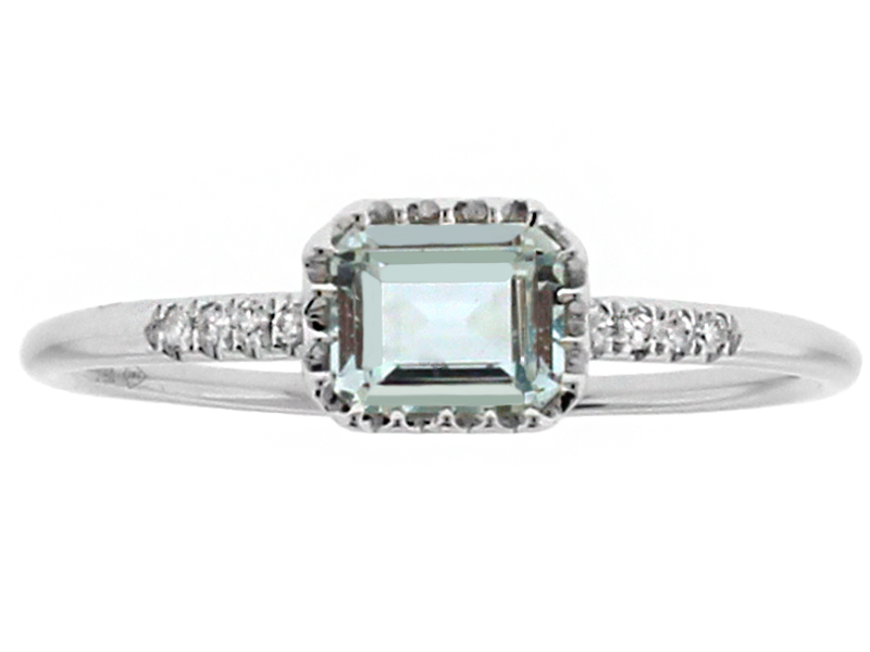 Genuine Aquamaring Ring With Diamond Accents in 14kt White Gold