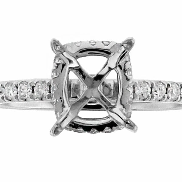 Square Side Halo Engagement Ring with Diamonds in 18k White Gold