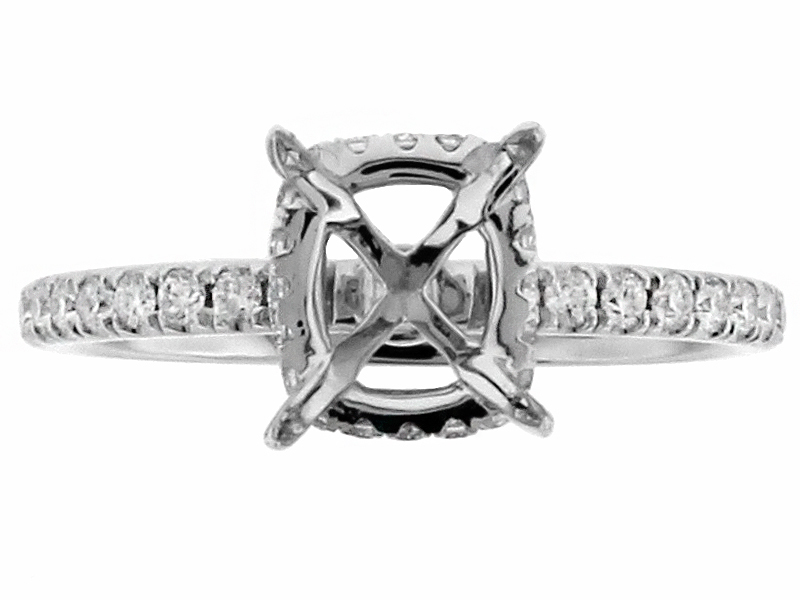 Square Side Halo Engagement Ring with Diamonds in 18k White Gold