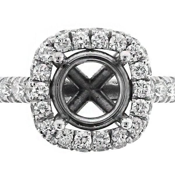 Square Halo Engagement Ring with Diamonds in 18k White Gold