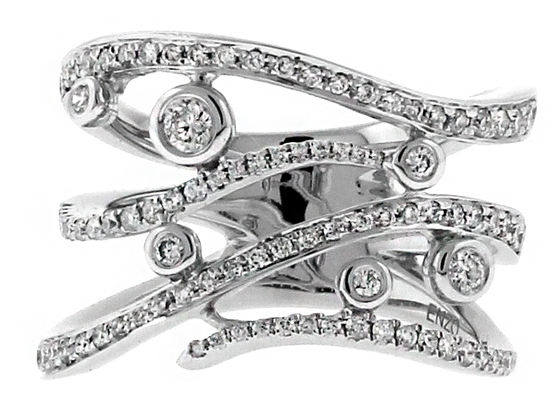 Ladies Cocktail Ring with Wavy Design of Bezel Set Diamonds in 18k White Gold