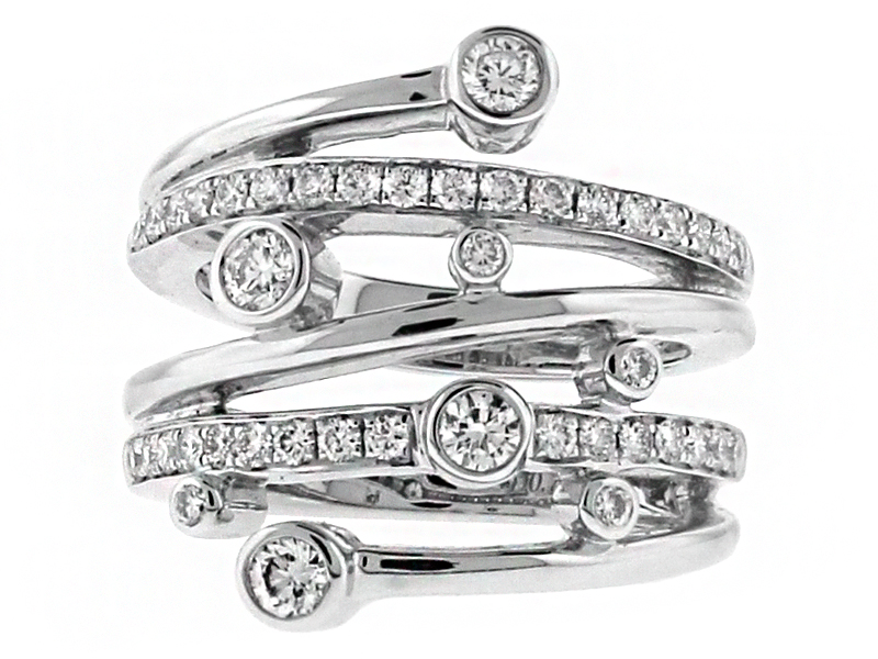 Ladies Cocktail Ring with Spiraling Design of Diamonds in 18k White Gold