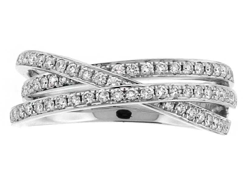 Crossover Style Ladies Ring with Diamonds in 18k White Gold