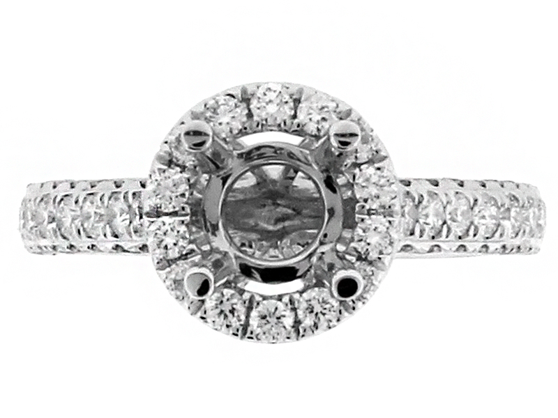 Semi Mount Round Halo Engagement Ring with Diamonds in 18k White Gold