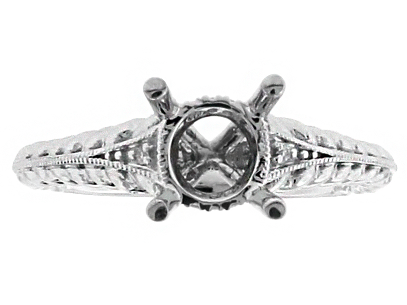 Diamond Embellished Rope Design Semi Mount Engagement Ring in 18kt White Gold