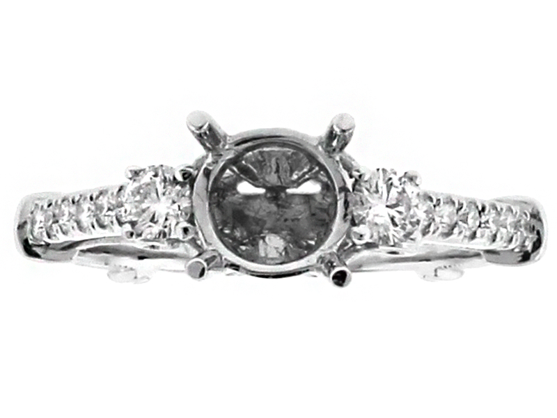 Three Stone Look with Scroll Detail Semi Mount Diamond Engagement Ring in 18kt White Gold