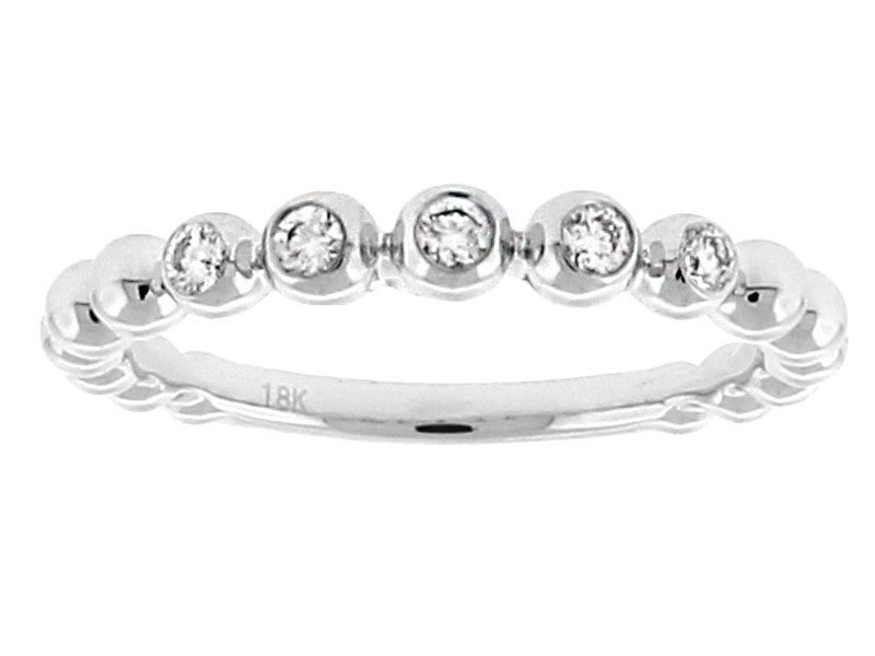 Stackable 5 Bezel Set Diamonds Beaded Ring in 18kt White Gold
