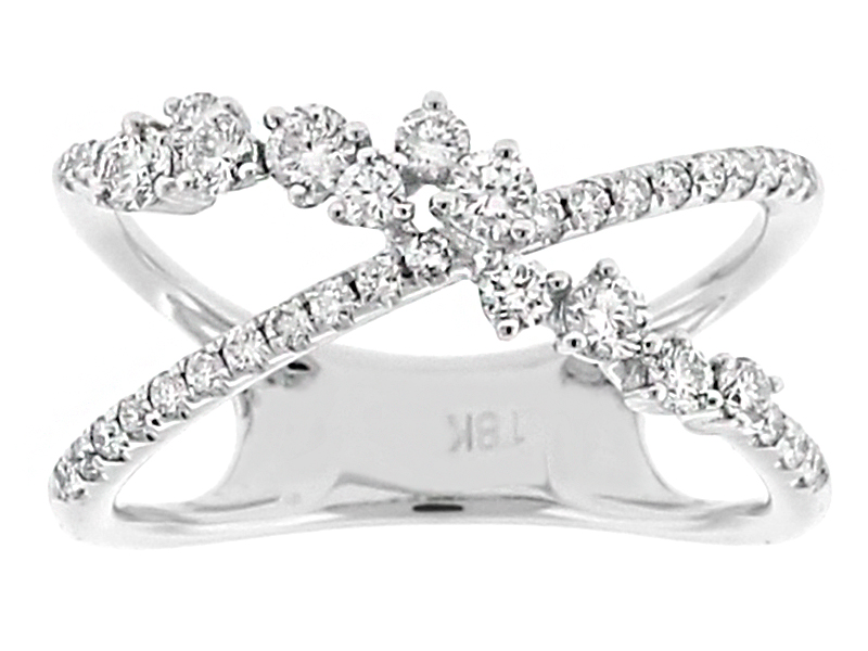 Scattered Diamonds Ladies X Ring in 18kt White Gold