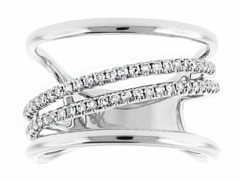 Four Row Open Row Design Diamond Ladies Ring in 18kt White Gold