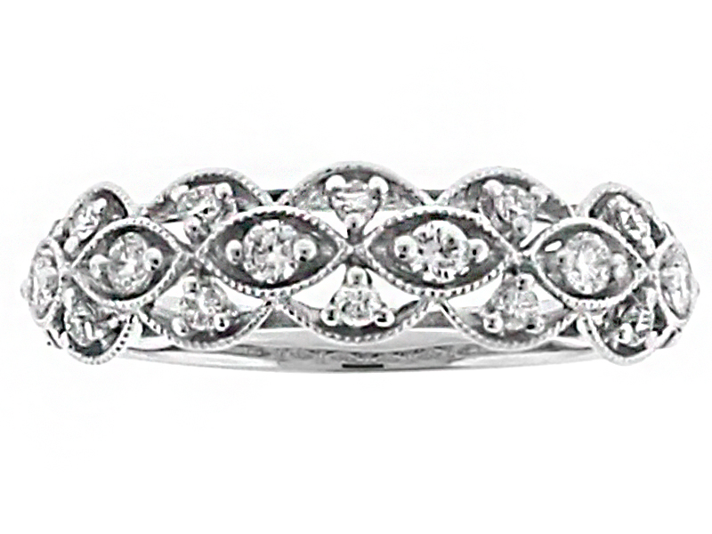 Three Row Eyelet Ladies Ring in 18kt White Gold