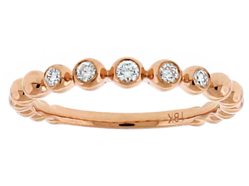 Stackable 5 Bezel Set Diamonds Beaded Ring in 18kt Rose Gold