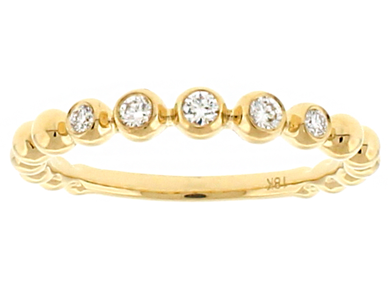 Stackable 5 Bezel Set Diamonds Beaded Ring in 18kt Yellow Gold