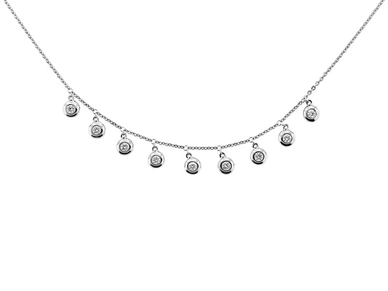 9 Dangling Bezel Diamond Necklace in 18kt White Gold