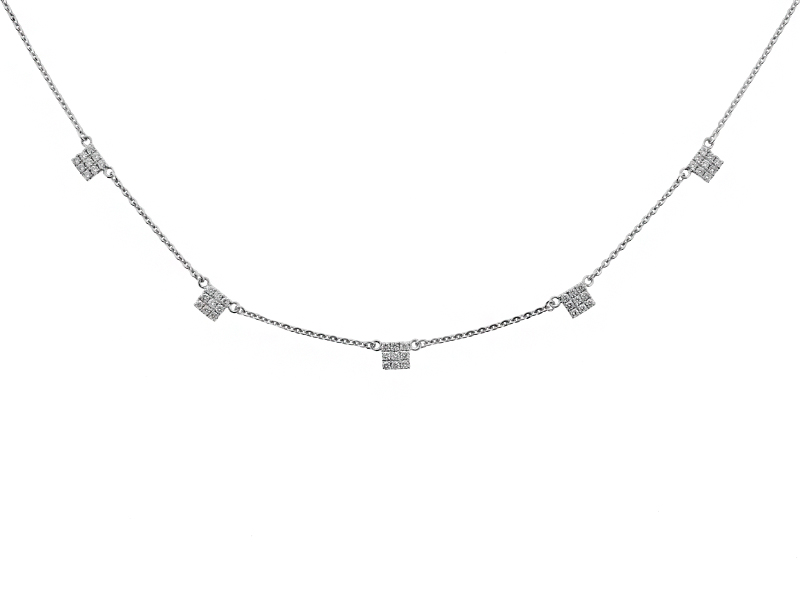 5 Mini Diamond Square Clusters on 18kt White Gold Chain