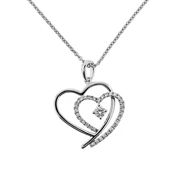 Diamond Double Heart Pendant on 18kt White Gold Chain