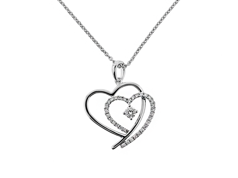 Diamond Double Heart Pendant on 18kt White Gold Chain