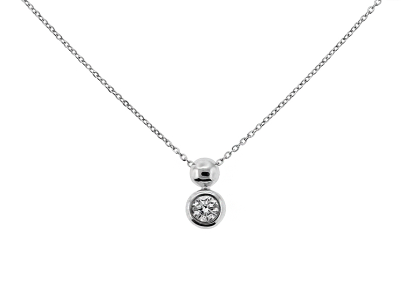 Bezel Set Solitaire Diamond Pendant in 18kt White Gold