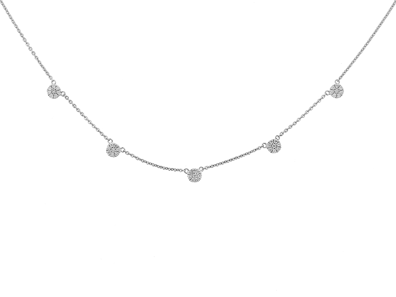5 Circle Diamond Clusters on an 18kt White Gold Chain