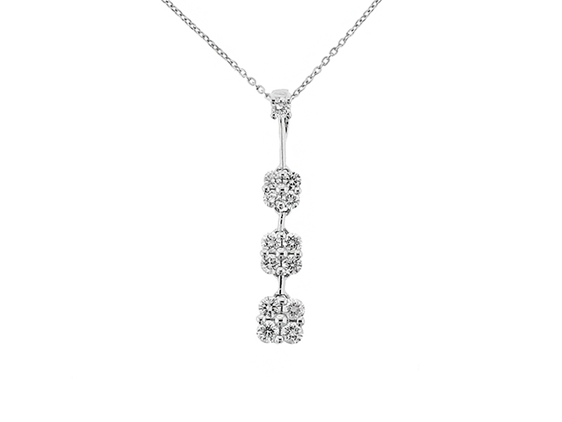 Three Diamond Drop Clusters Topped with a Single Stone Pendant in 18kt White Gold