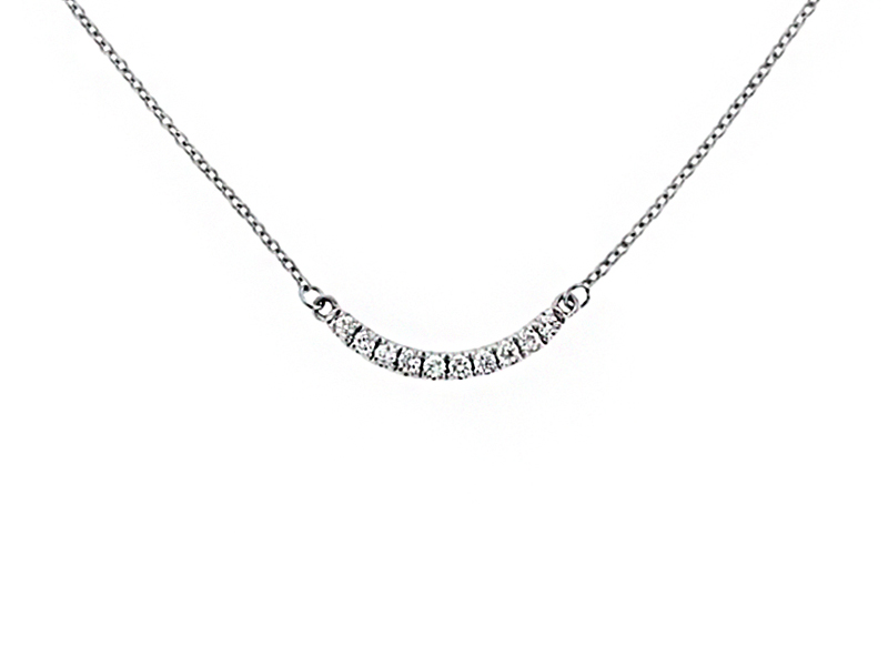 Diamond Curved Bar Necklace in 18kt White Gold