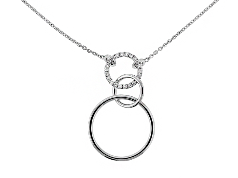 Three Interlocking Circles Diamond Pendant on 18kt White Gold Chain