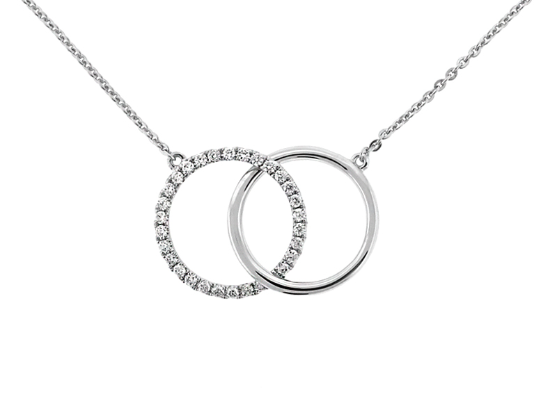 Diamond Necklace with Two interlocking Circles in 18kt White Gold