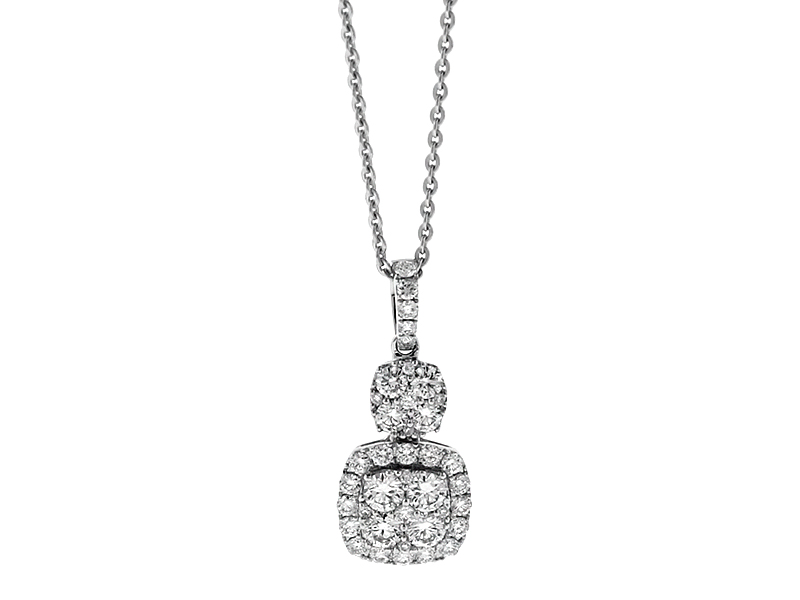 Square Cluster Pendant with Diamonds in 18k White Gold