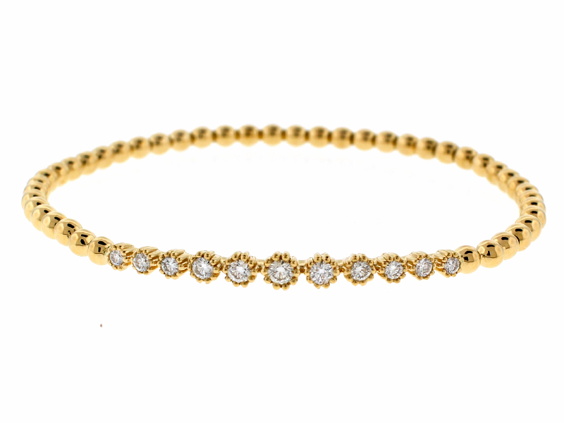 Beaded Bangle with Diamonds in 18k Yellow Gold