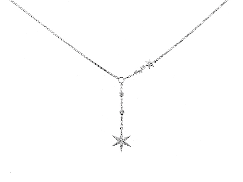 Star Y-Necklace with Diamonds in 18k White Gold