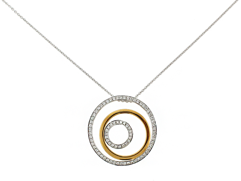 Circular Abstract Style Diamond Necklace with Two Tone Design of 18k White and Yellow Gold