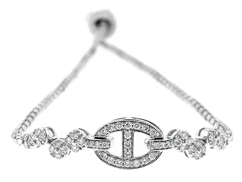Bolo Bracelet with Interlocking Design of Diamonds in 18k White Gold
