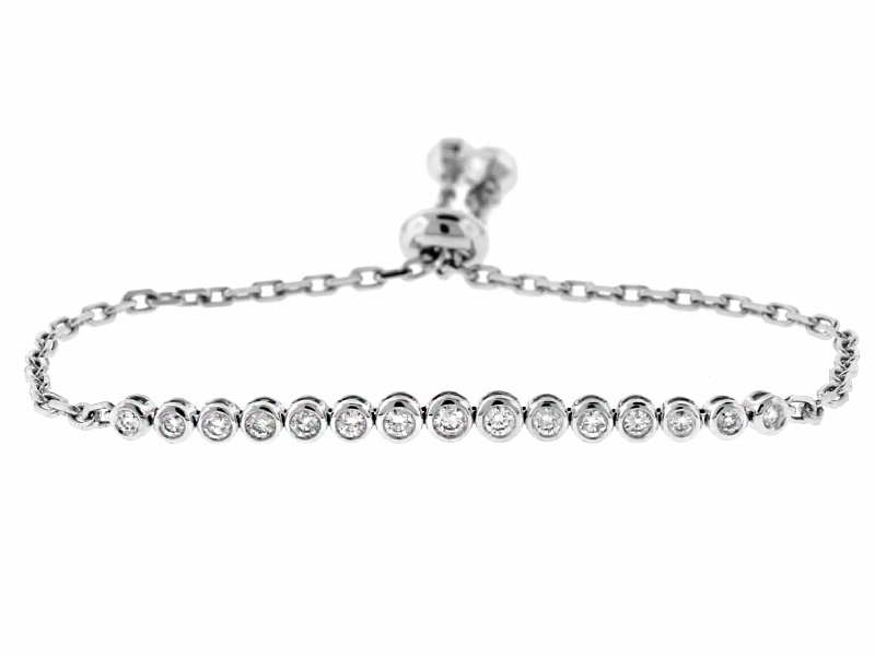 Bolo Bracelet with Bezel Set Diamonds in 18k White Gold